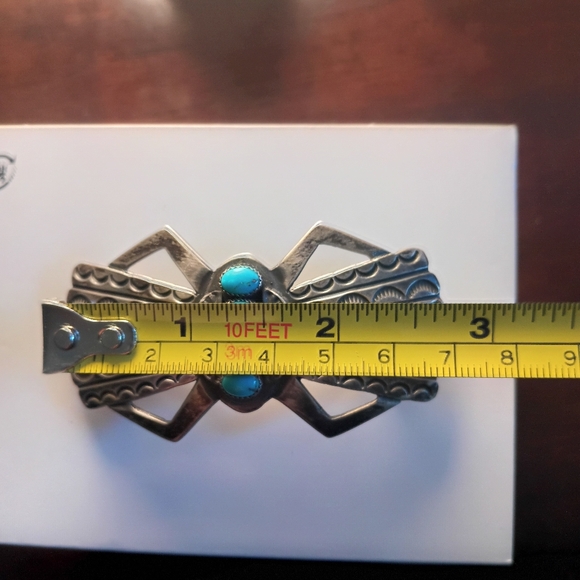 Native American Vintage Sterling Silver & Turquoise Hair Barrette. - Picture 5 of 6